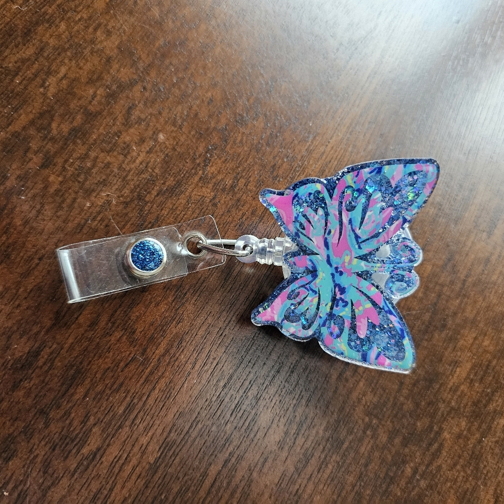 Glittery Butterfly Badge Reel - Multicolor